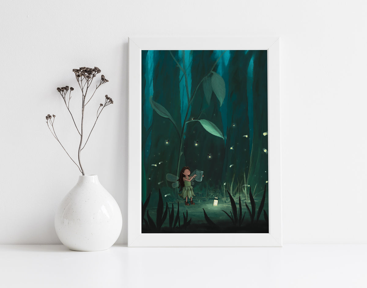 Frog Gone Fishing Firefly Flower Sleeping Squirrel Wall Art Print